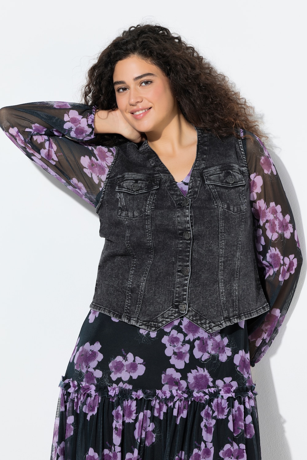 Große Größen Jeansweste, Damen, schwarz, Größe: 50/52, Baumwolle, Ulla Popken von Ulla Popken