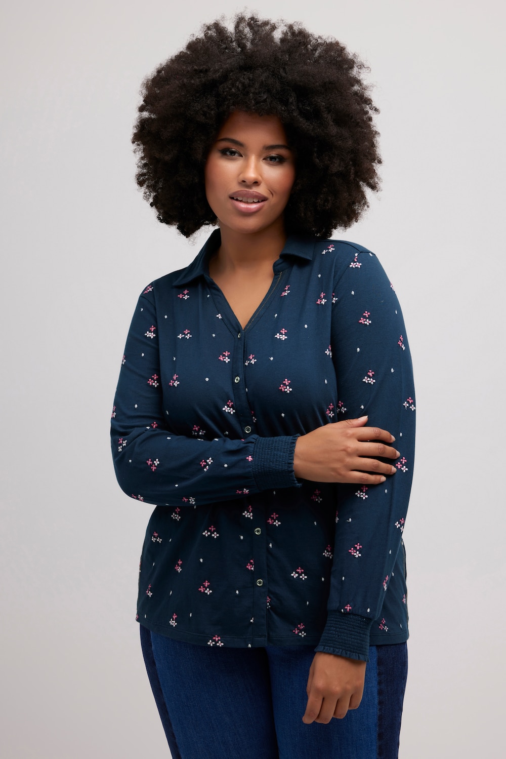 Große Größen Jersey-Bluse, Damen, blau, Größe: 50/52, Baumwolle, Ulla Popken von Ulla Popken