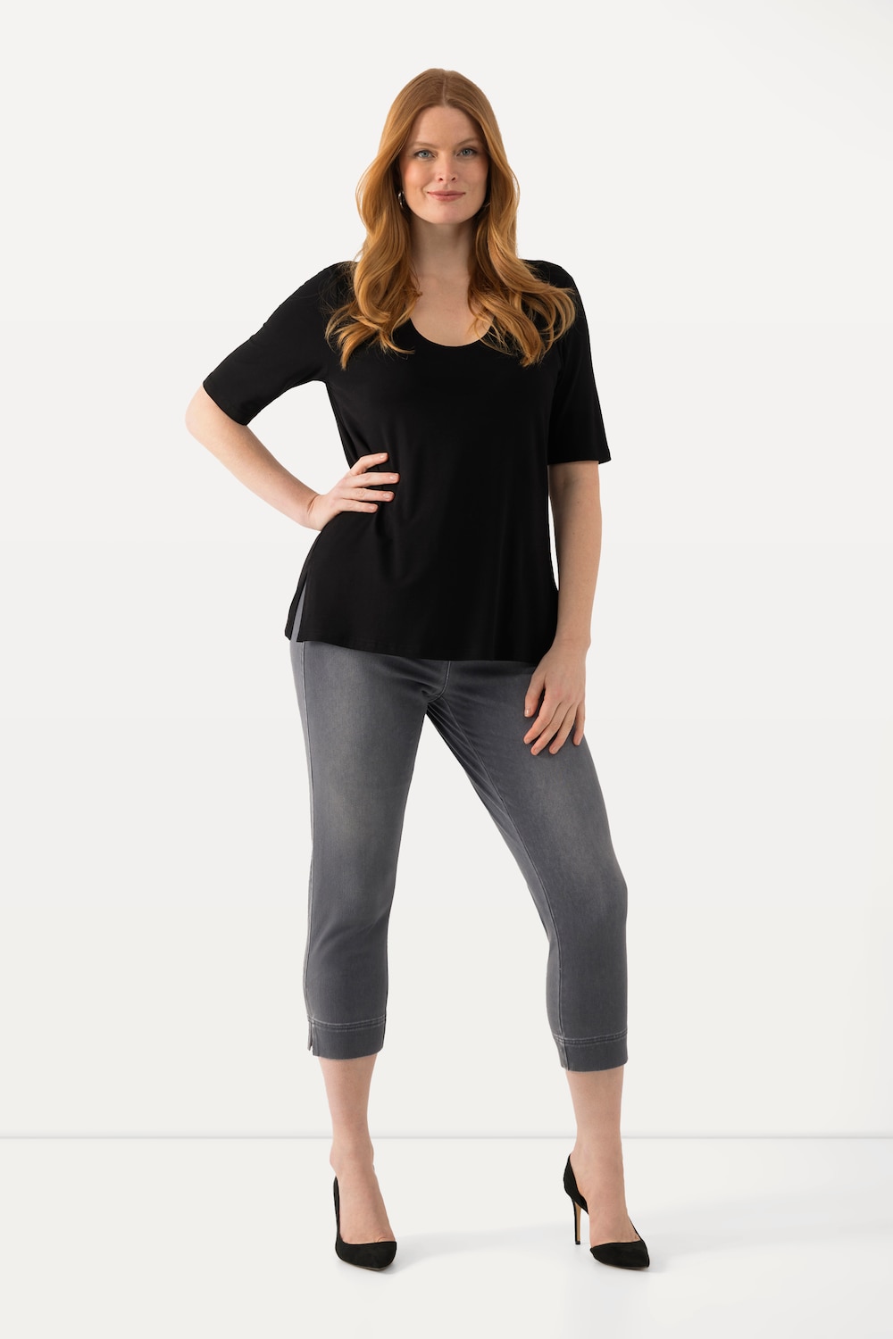 Große Größen Jersey-Capri Sienna, Damen, grau, Größe: 50, Baumwolle/Polyester/Elasthan, Ulla Popken von Ulla Popken