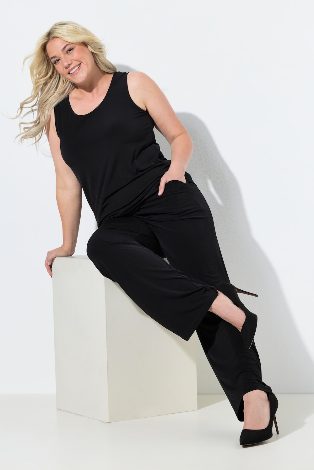 Große Größen Jersey Hose, Damen, schwarz, Größe: 33/34, Polyester, Ulla Popken von Ulla Popken