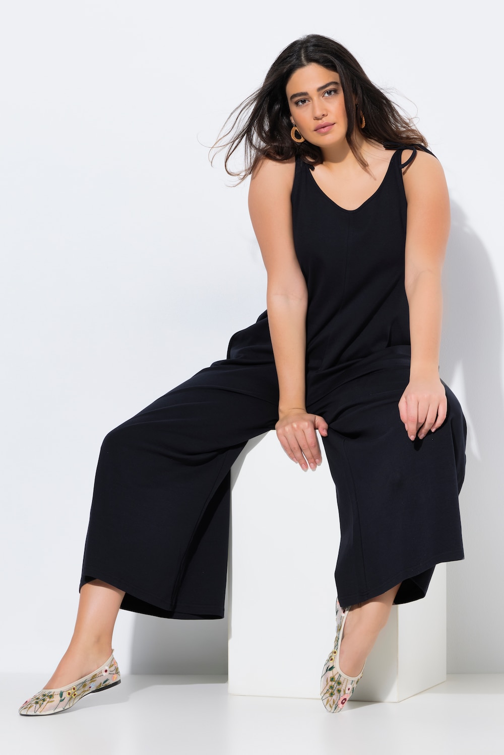 Große Größen Jersey-Jumpsuit, Damen, schwarz, Größe: 54/56, Baumwolle, Ulla Popken von Ulla Popken