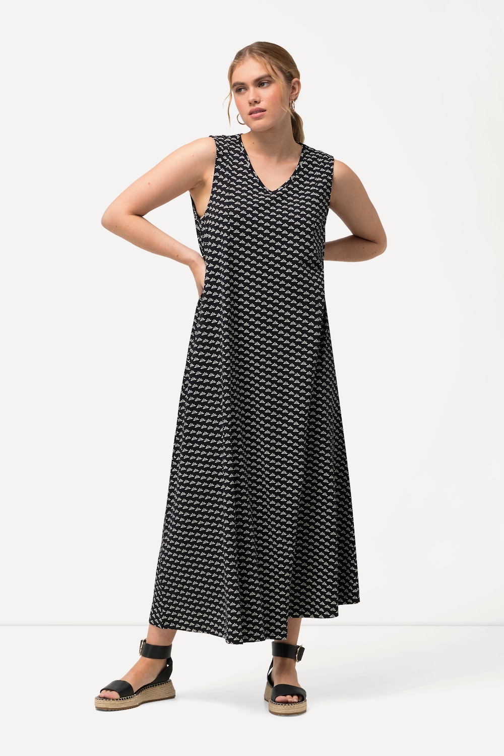 Große Größen Jersey-Maxikleid, Damen, schwarz, Größe: 42/44, Baumwolle, Ulla Popken von Ulla Popken