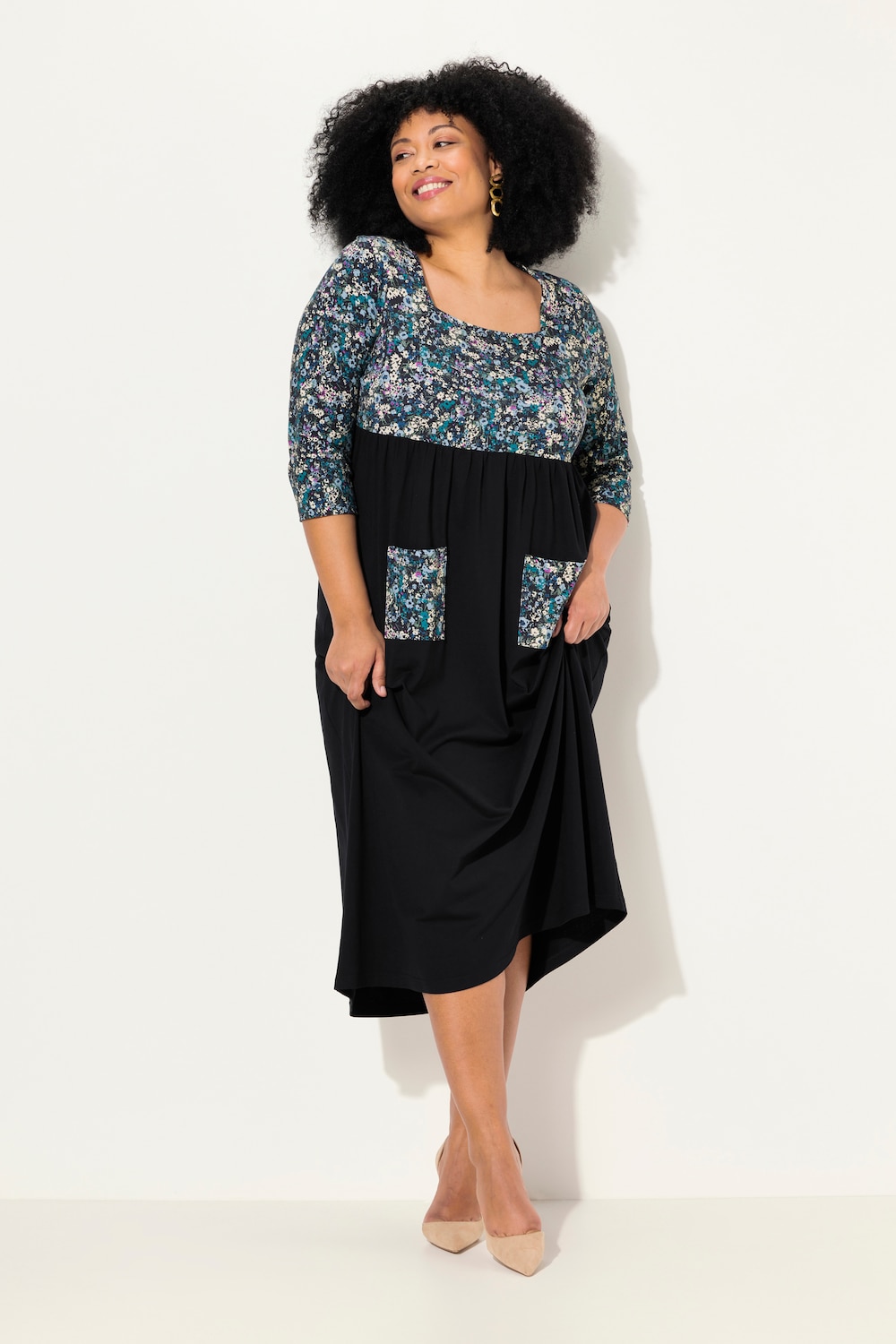 Große Größen Jersey-Maxikleid, Damen, schwarz, Größe: 46/48, Baumwolle, Ulla Popken von Ulla Popken