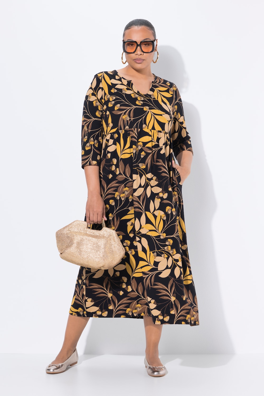 Große Größen Jersey-Maxikleid, Damen, schwarz, Größe: 50/52, Baumwolle, Ulla Popken von Ulla Popken