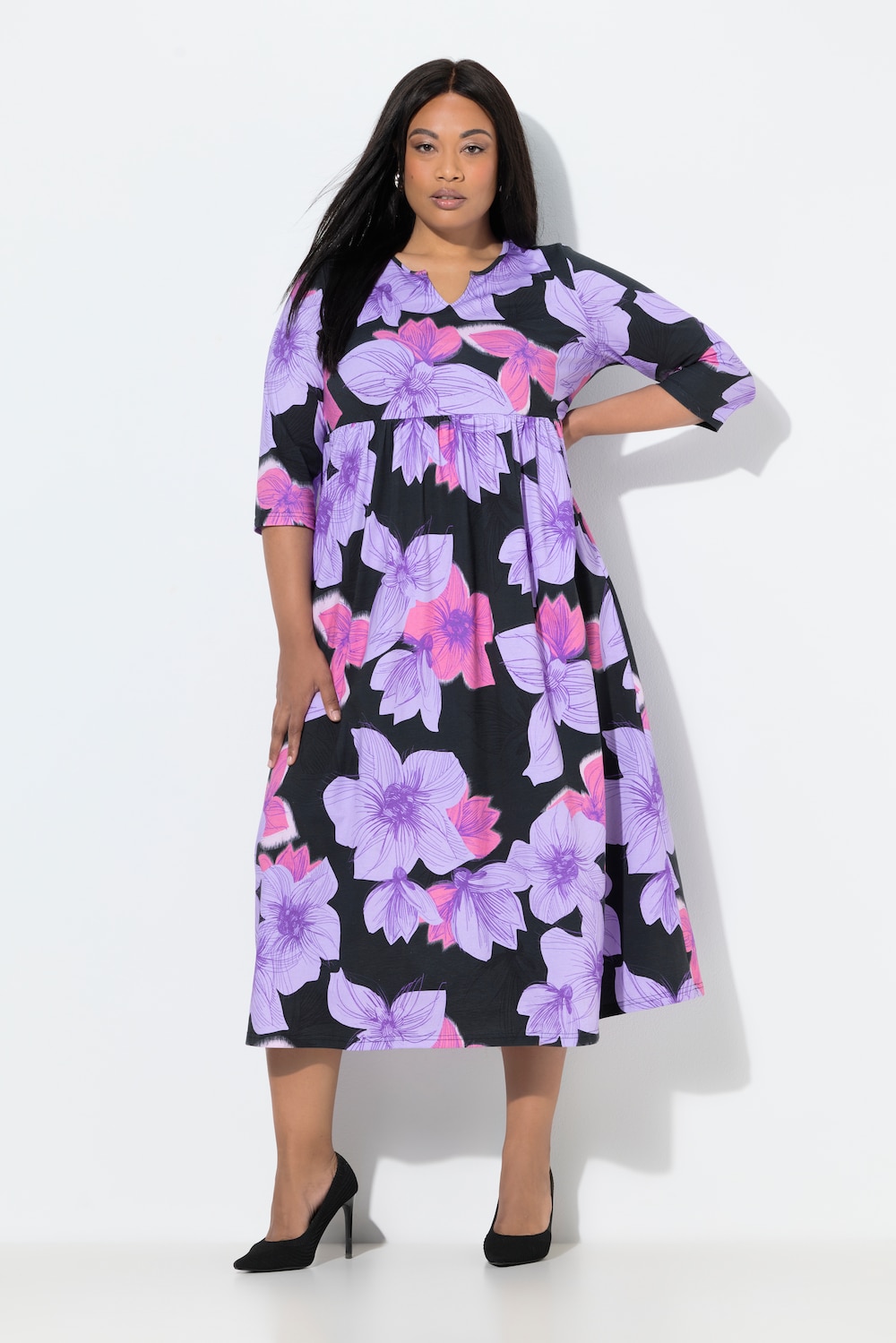 Große Größen Jersey-Maxikleid, Damen, schwarz, Größe: 50/52, Baumwolle, Ulla Popken von Ulla Popken