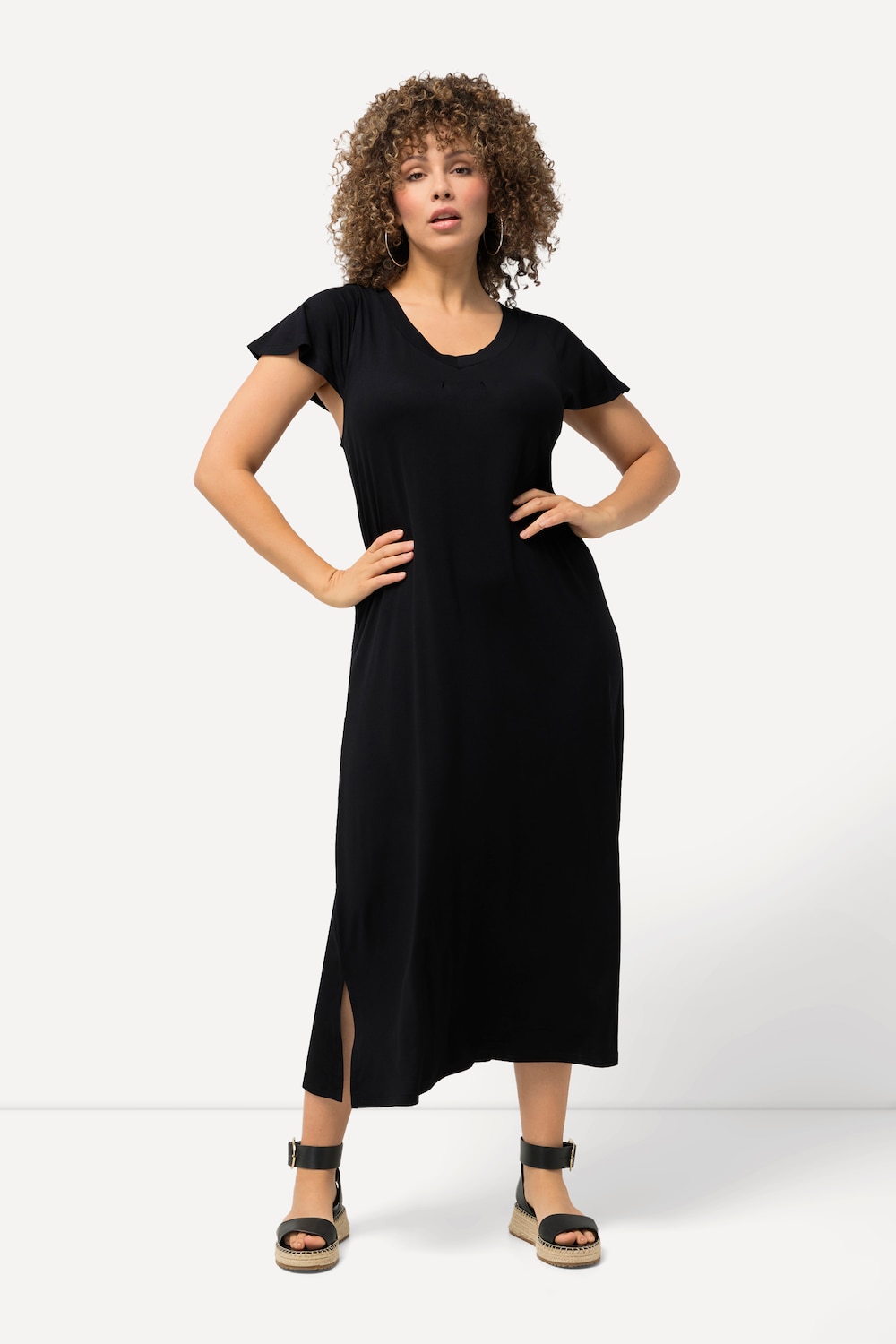 Große Größen Jersey-Midikleid, Damen, schwarz, Größe: 46/48, Viskose, Ulla Popken von Ulla Popken