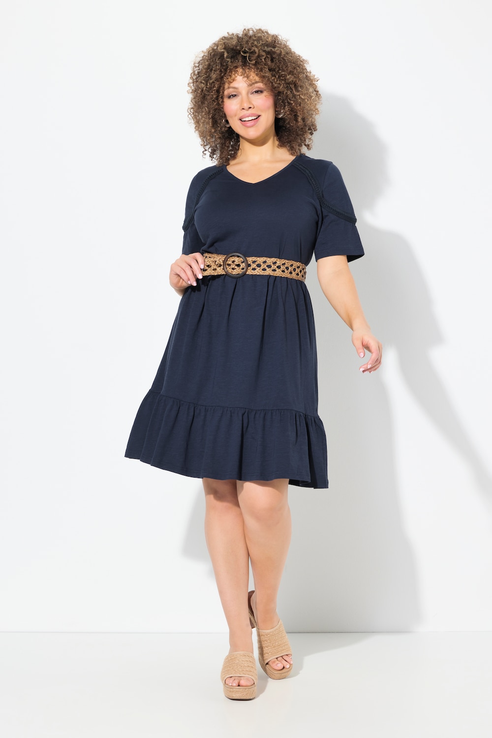 Große Größen Jerseykleid, Damen, blau, Größe: 46/48, Baumwolle, Ulla Popken von Ulla Popken