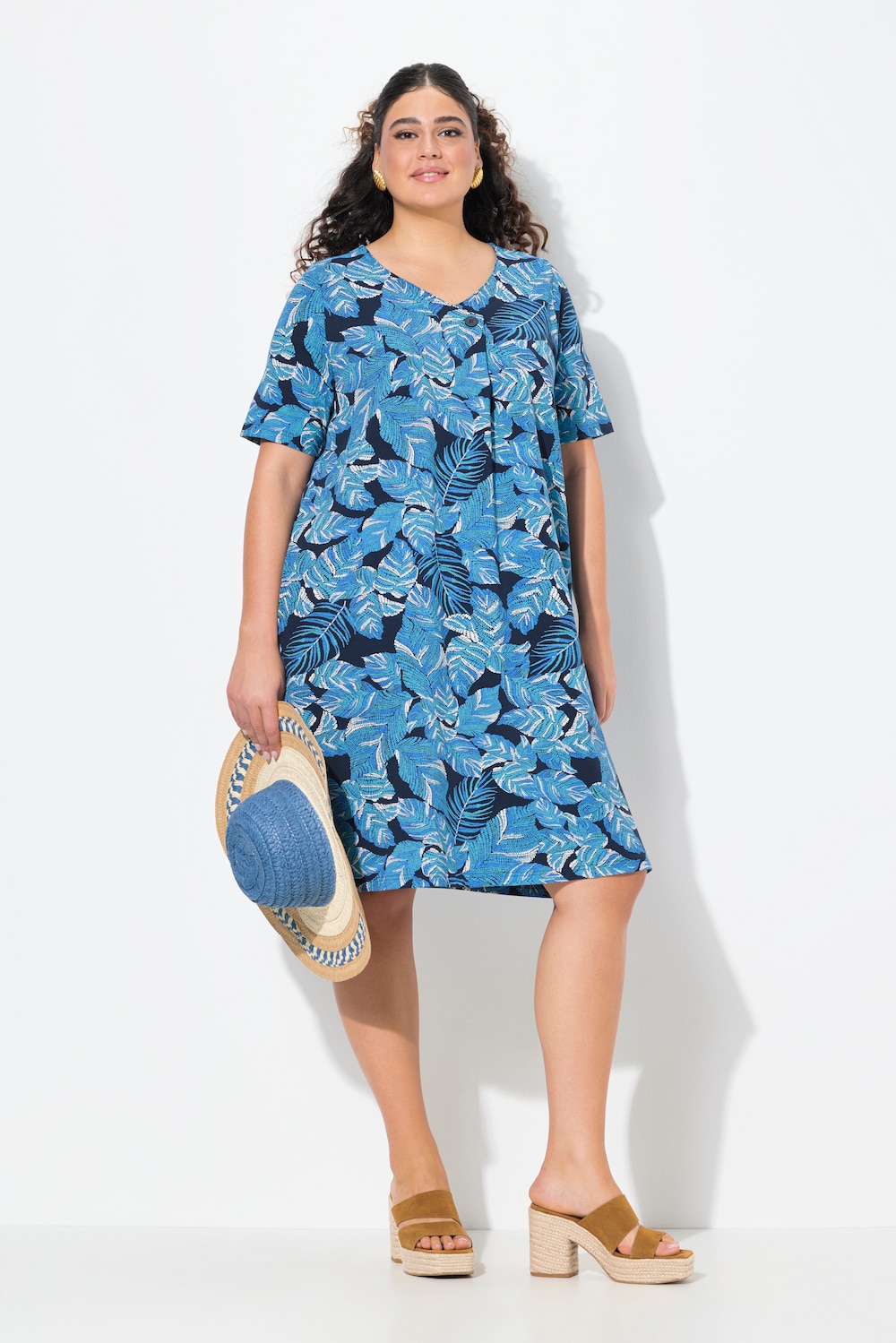 Große Größen Jerseykleid, Damen, blau, Größe: 46/48, Baumwolle, Ulla Popken von Ulla Popken