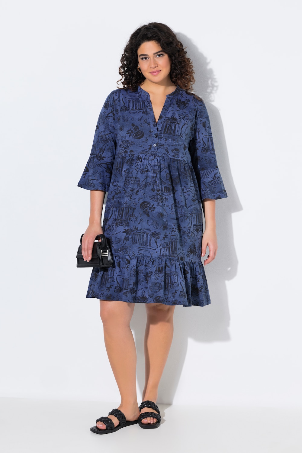 Große Größen Jerseykleid, Damen, blau, Größe: 46/48, Baumwolle, Ulla Popken von Ulla Popken