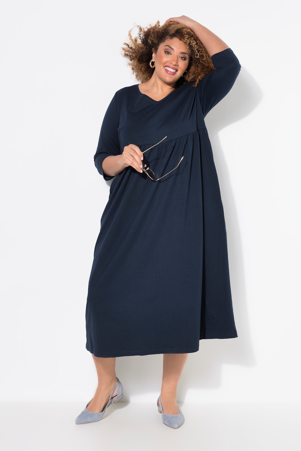 Große Größen Jerseykleid, Damen, blau, Größe: 66/68, Baumwolle, Ulla Popken von Ulla Popken