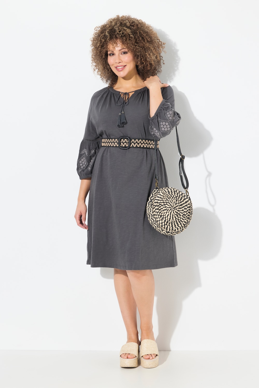 Große Größen Jerseykleid, Damen, grau, Größe: 42/44, Baumwolle, Ulla Popken von Ulla Popken