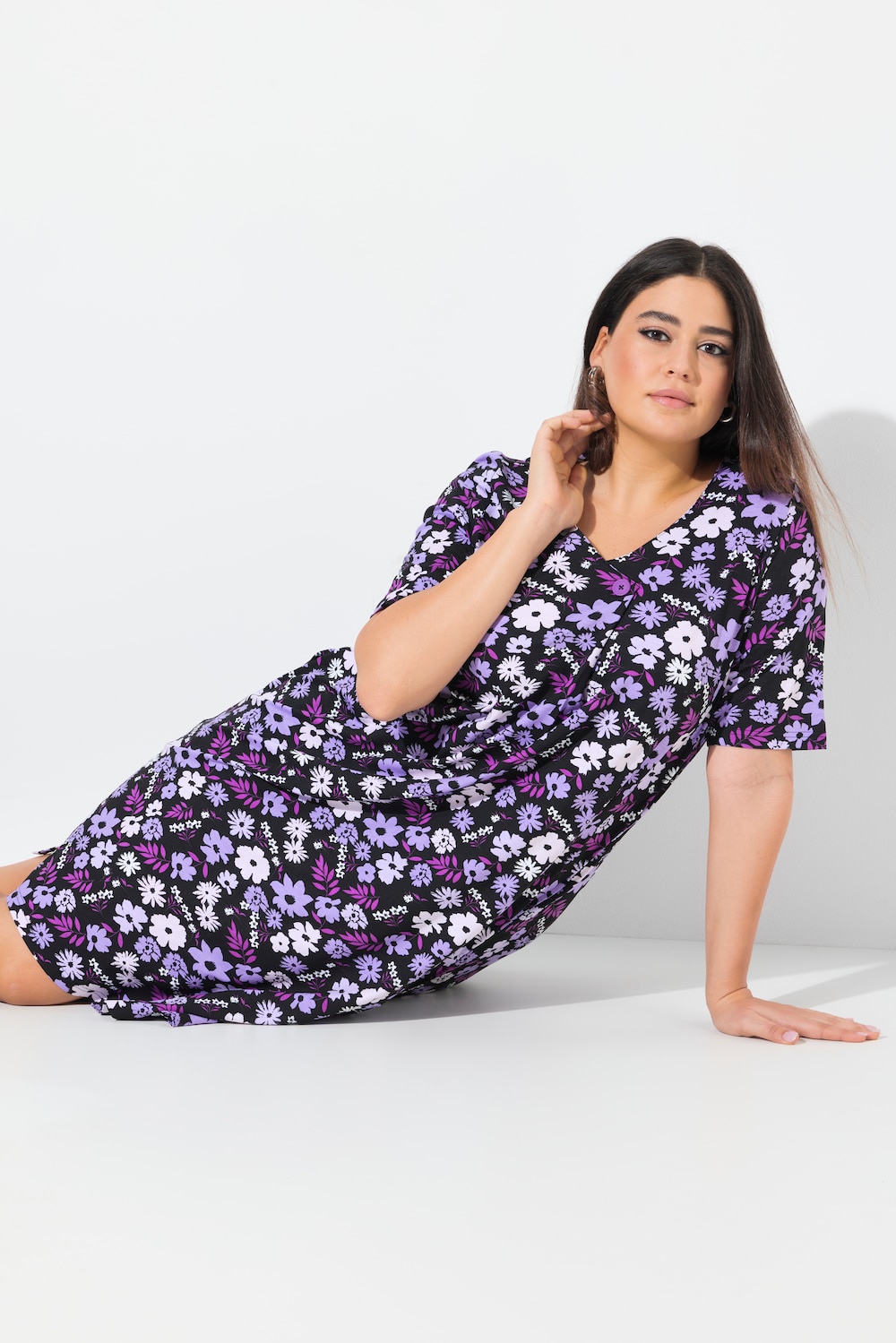 Große Größen Jerseykleid, Damen, lila, Größe: 42/44, Baumwolle, Ulla Popken von Ulla Popken