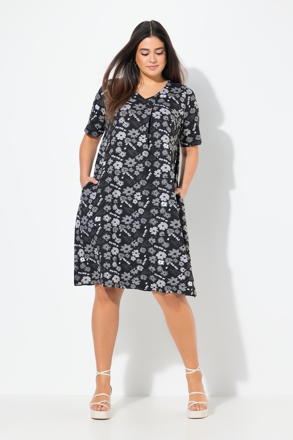 Große Größen Jerseykleid, Damen, schwarz, Größe: 46/48, Baumwolle, Ulla Popken von Ulla Popken