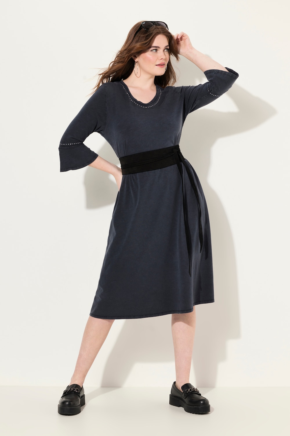 Große Größen Jerseykleid, Damen, schwarz, Größe: 50/52, Baumwolle, Ulla Popken von Ulla Popken