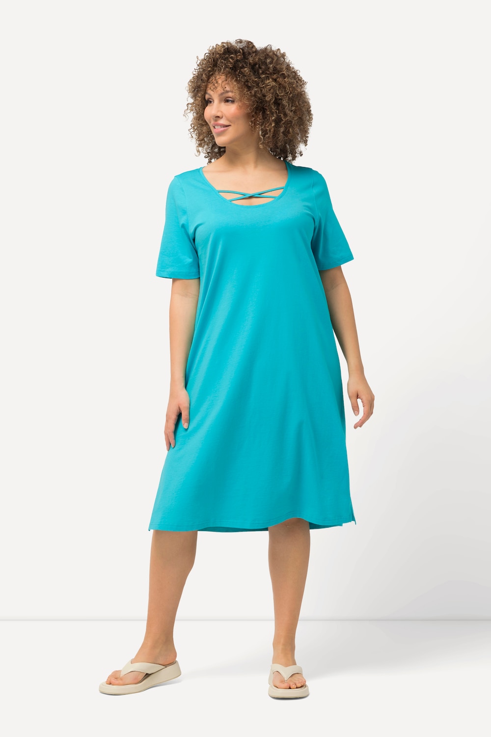 Große Größen Jerseykleid, Damen, türkis, Größe: 42/44, Baumwolle, Ulla Popken von Ulla Popken