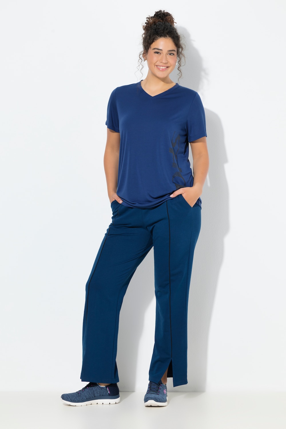 Große Größen Jogginghose, Damen, blau, Größe: 42/44, Baumwolle/Polyester, Ulla Popken von Ulla Popken