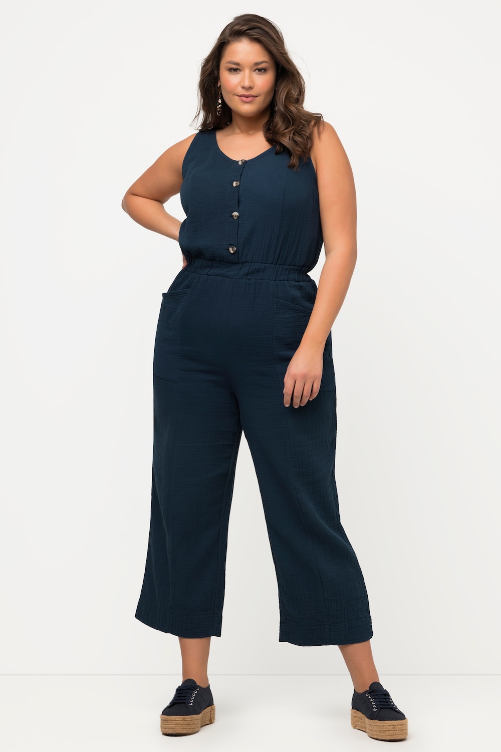 Große Größen Jumpsuit, Damen, blau, Größe: 42/44, Baumwolle, Ulla Popken von Ulla Popken