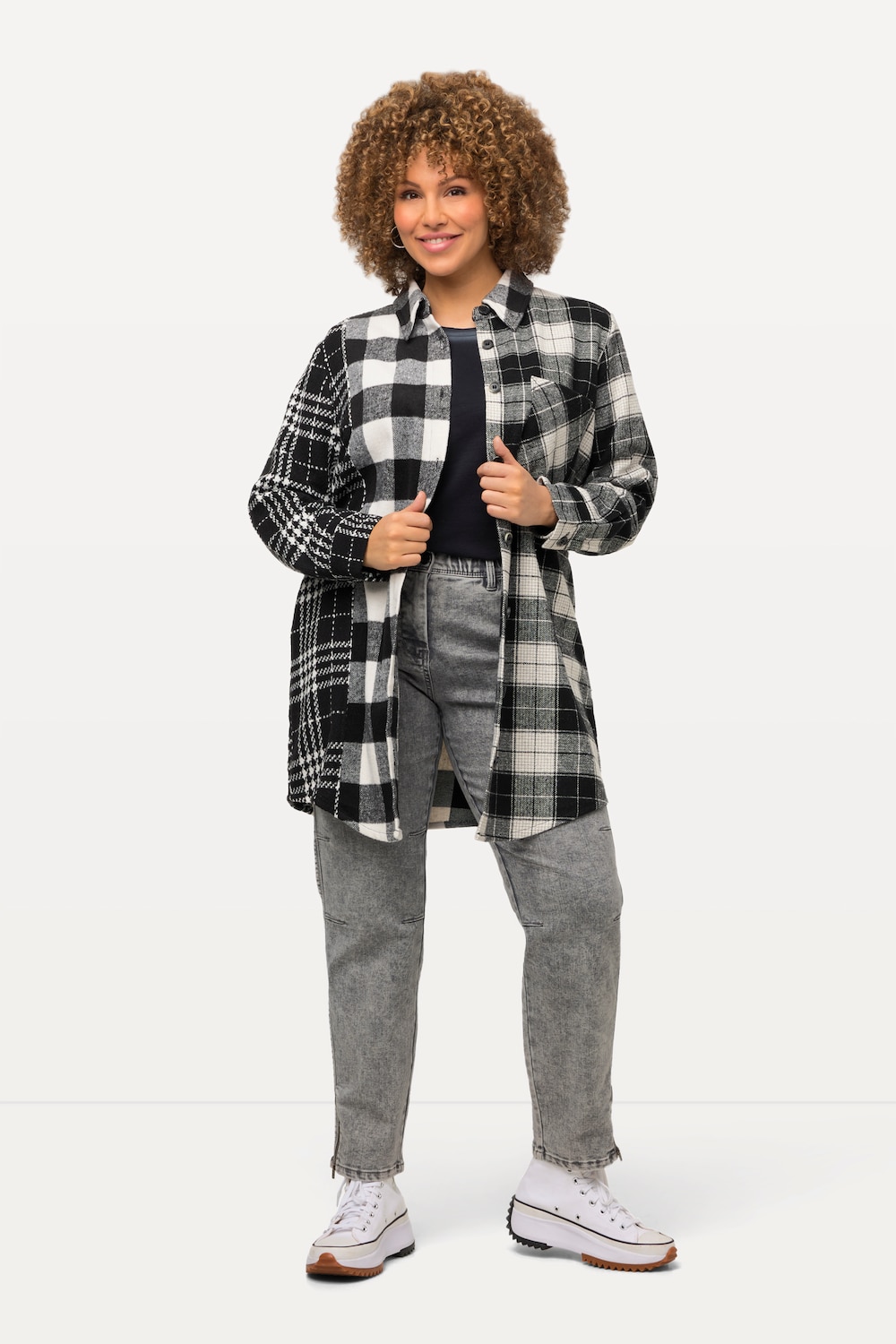 Große Größen Karo-Shaket, Damen, schwarz, Größe: 42/44, Polyester, Ulla Popken von Ulla Popken