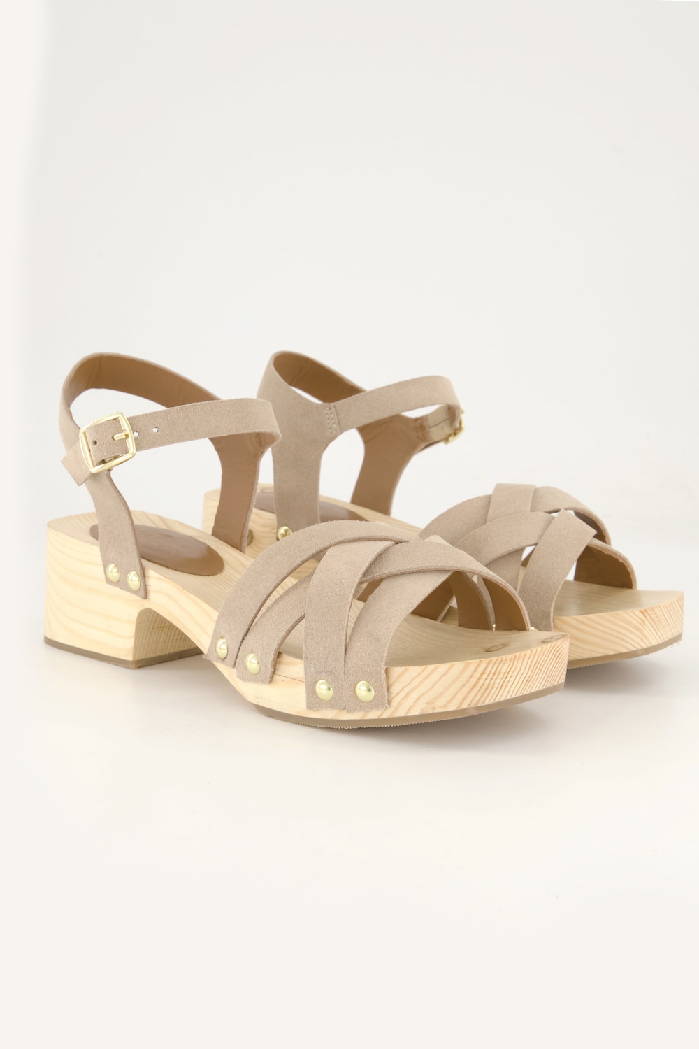 Große Größen Leder-Clog-Sandaletten, Damen, beige, Größe: 39, Leder, Ulla Popken von Ulla Popken