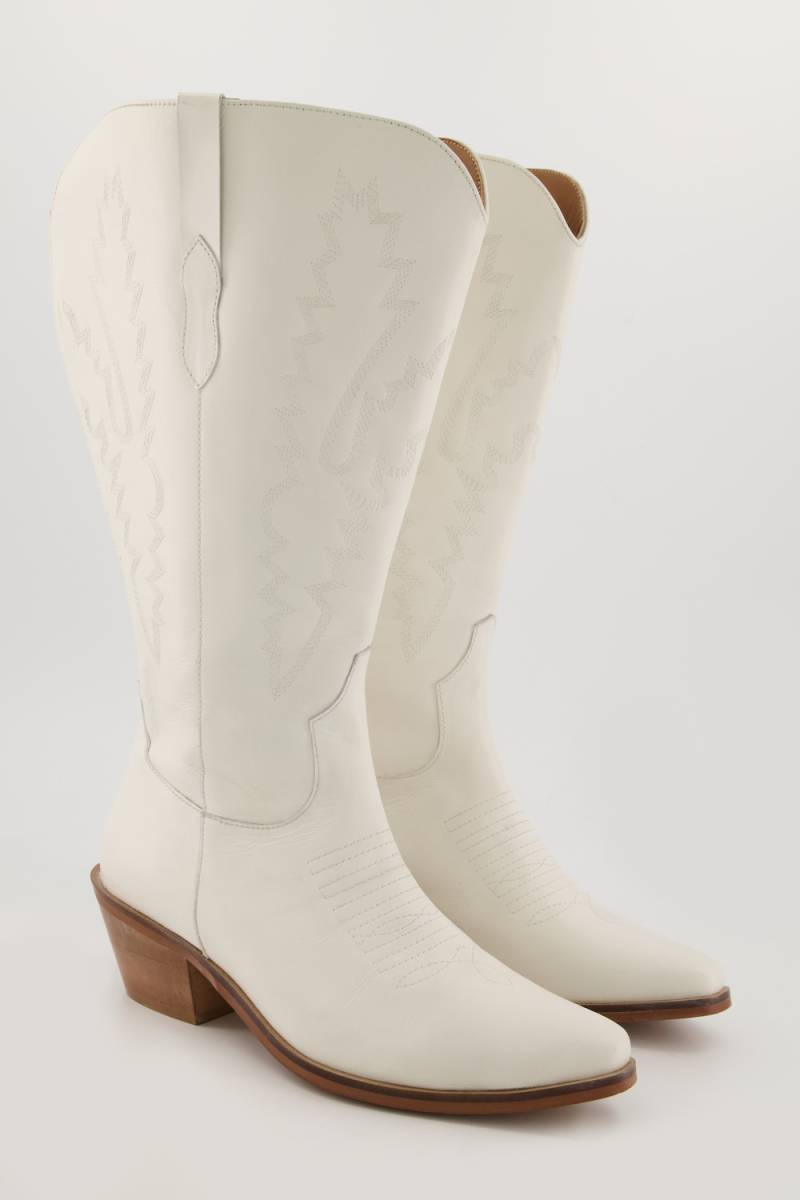 Große Größen Leder-Cowboystiefel, Damen, beige, Größe: 42, Polyester/Leder, Ulla Popken von Ulla Popken