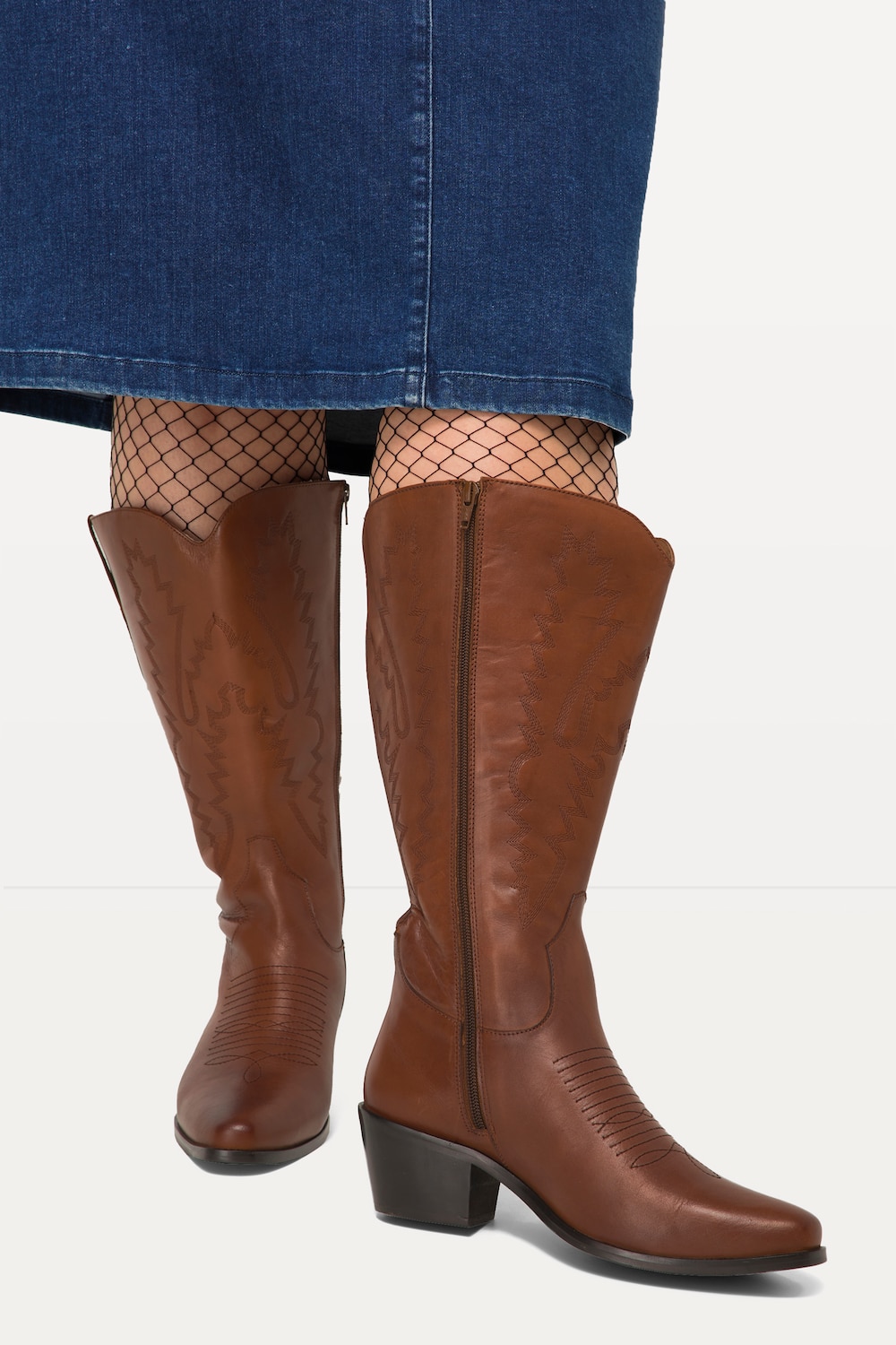 Große Größen Leder-Cowboystiefel, Damen, braun, Größe: 39, Polyester/Leder, Ulla Popken von Ulla Popken