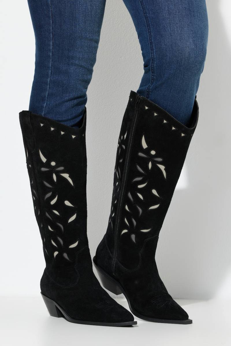 Große Größen Leder-Cowboystiefel, Damen, schwarz, Größe: 42, Leder, Ulla Popken von Ulla Popken