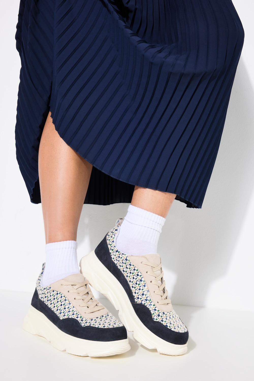 Große Größen Leder-Plateausneaker, Damen, blau, Größe: 40, Sonstige/Leder, Ulla Popken von Ulla Popken