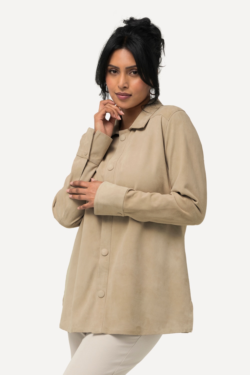 Große Größen Lederhemd, Damen, beige, Größe: 42/44, Leder, Ulla Popken von Ulla Popken