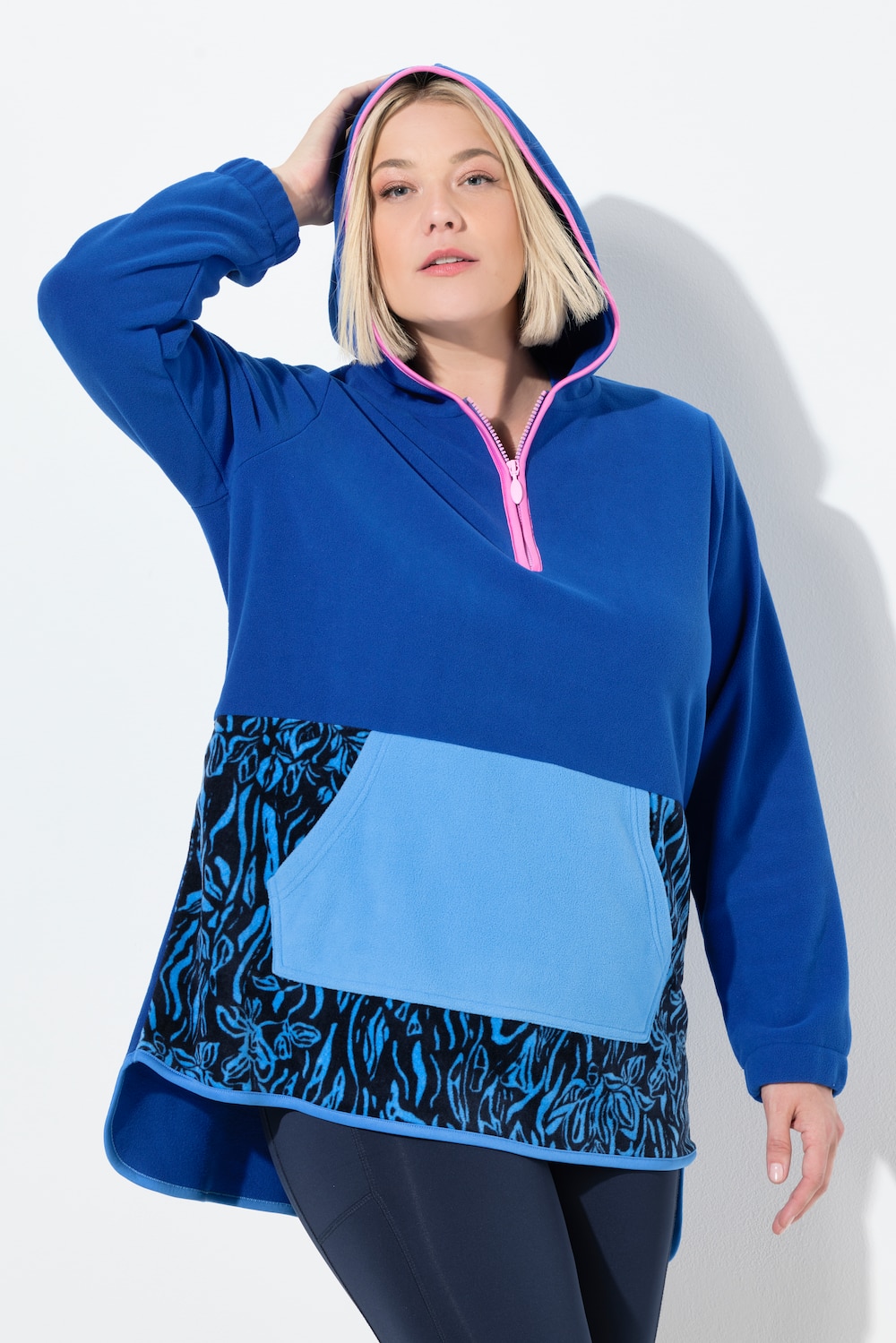 Große Größen Long-Fleecehoodie, Damen, blau, Größe: 58/60, Polyester, Ulla Popken von Ulla Popken
