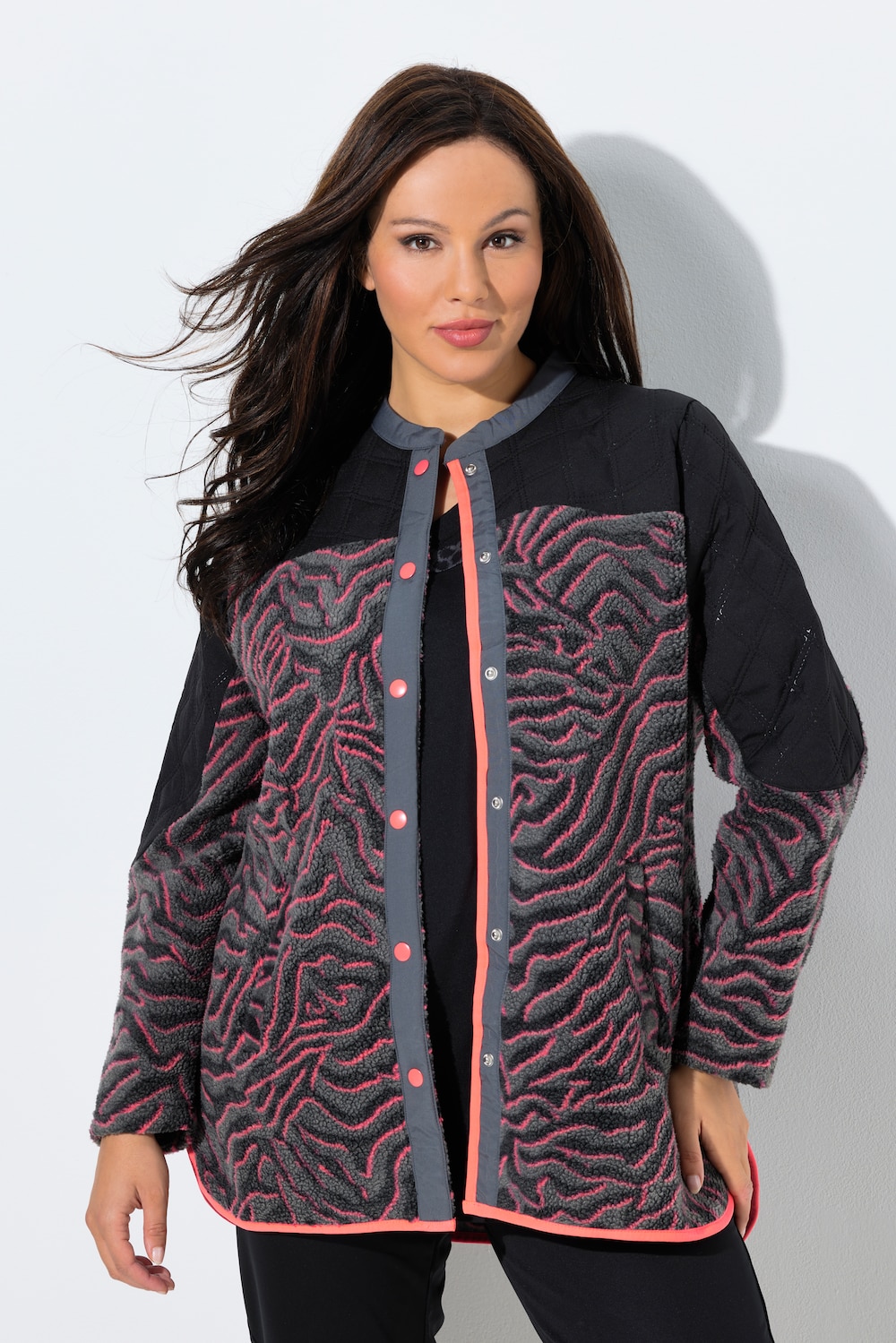 Große Größen Long-Fleecejacke, Damen, schwarz, Größe: 46/48, Polyester, Ulla Popken von Ulla Popken