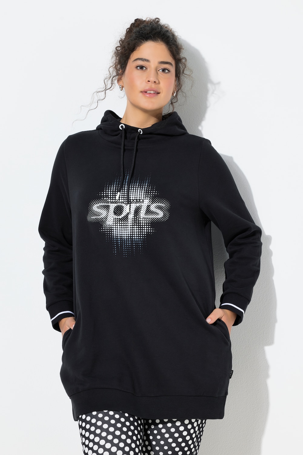 Große Größen Long-Hoodie, Damen, schwarz, Größe: 58/60, Baumwolle/Polyester, Ulla Popken von Ulla Popken