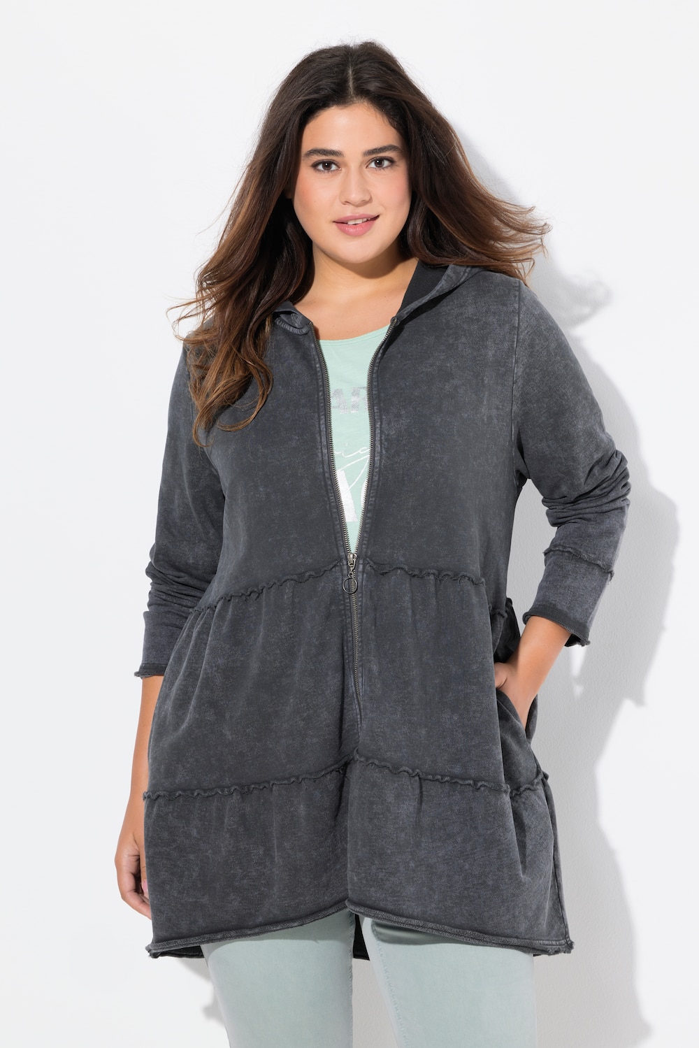 Große Größen Long-Hoodiejacke, Damen, grau, Größe: 50/52, Baumwolle, Ulla Popken von Ulla Popken