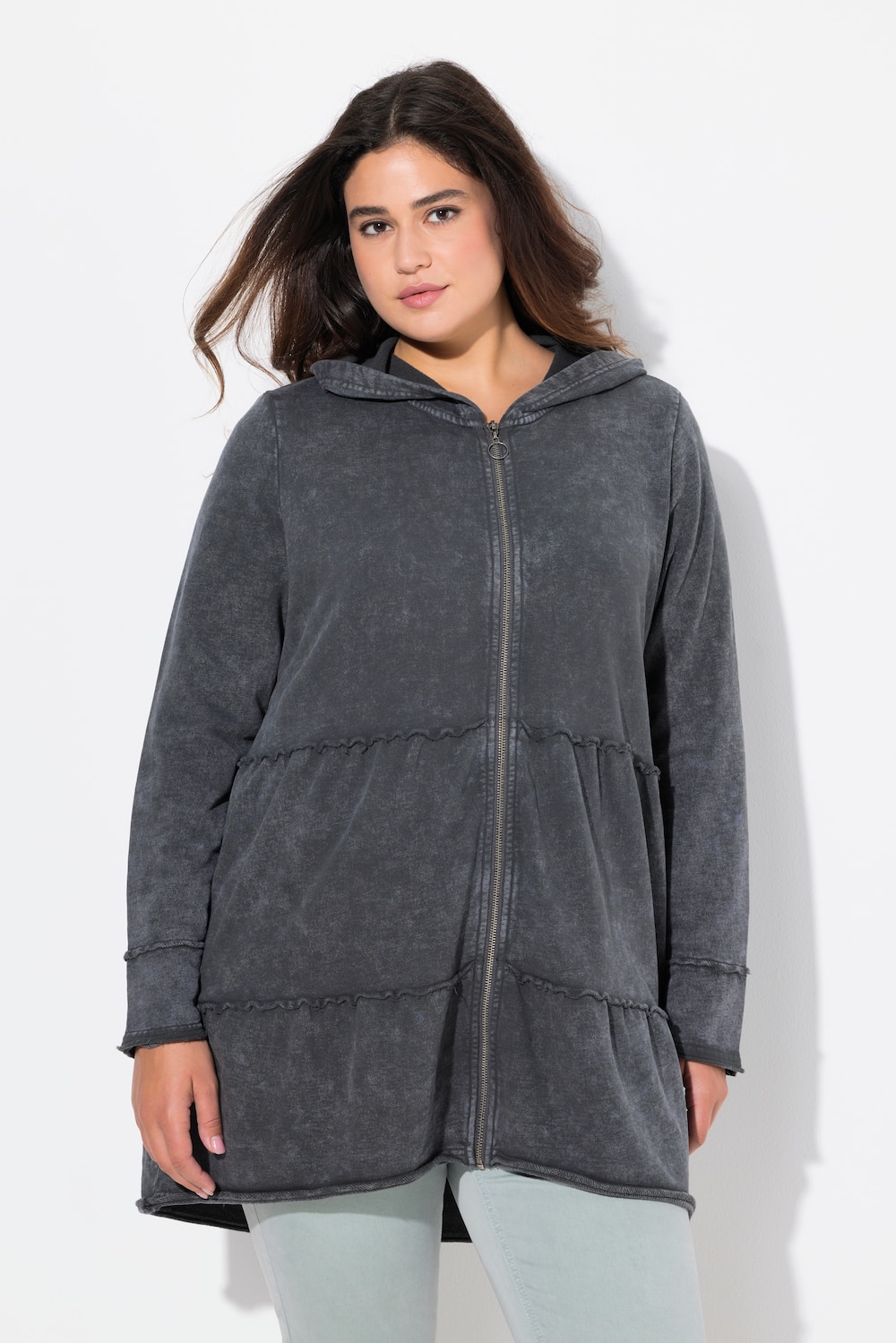 Große Größen Long-Hoodiejacke, Damen, grau, Größe: 62/64, Baumwolle, Ulla Popken von Ulla Popken