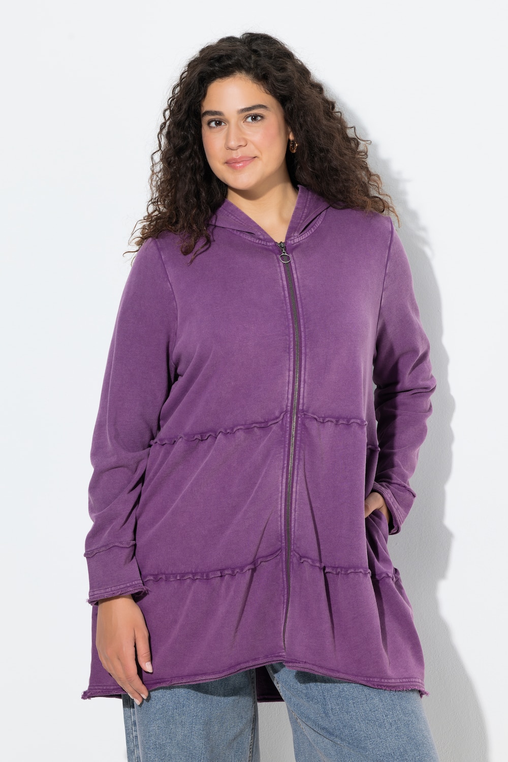 Große Größen Long-Hoodiejacke, Damen, lila, Größe: 62/64, Baumwolle, Ulla Popken von Ulla Popken