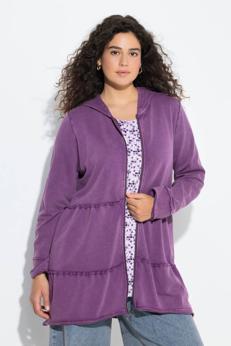 Große Größen Long-Hoodiejacke, Damen, lila, Größe: 62/64, Baumwolle, Ulla Popken von Ulla Popken