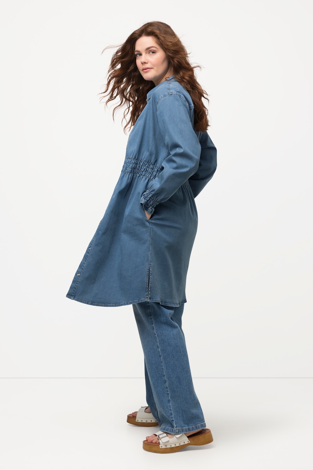 Große Größen Long-Jeansjacke, Damen, blau, Größe: 54/56, Baumwolle, Ulla Popken von Ulla Popken