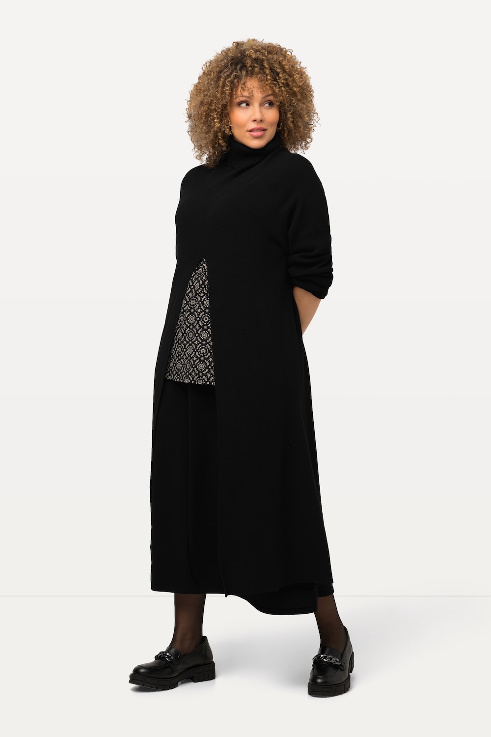 Große Größen Long-Pullover, Damen, schwarz, Größe: 54/56, Viskose/Polyester/Synthetische Fasern, Ulla Popken von Ulla Popken