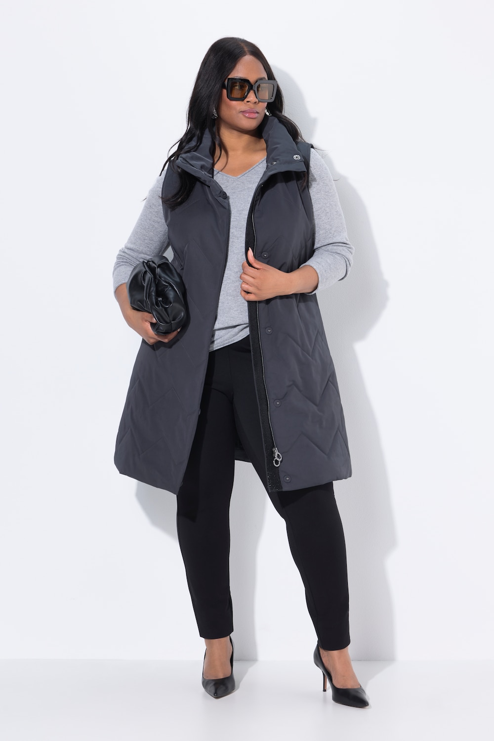Große Größen Long-Steppweste, Damen, grau, Größe: 46/48, Polyester, Ulla Popken von Ulla Popken