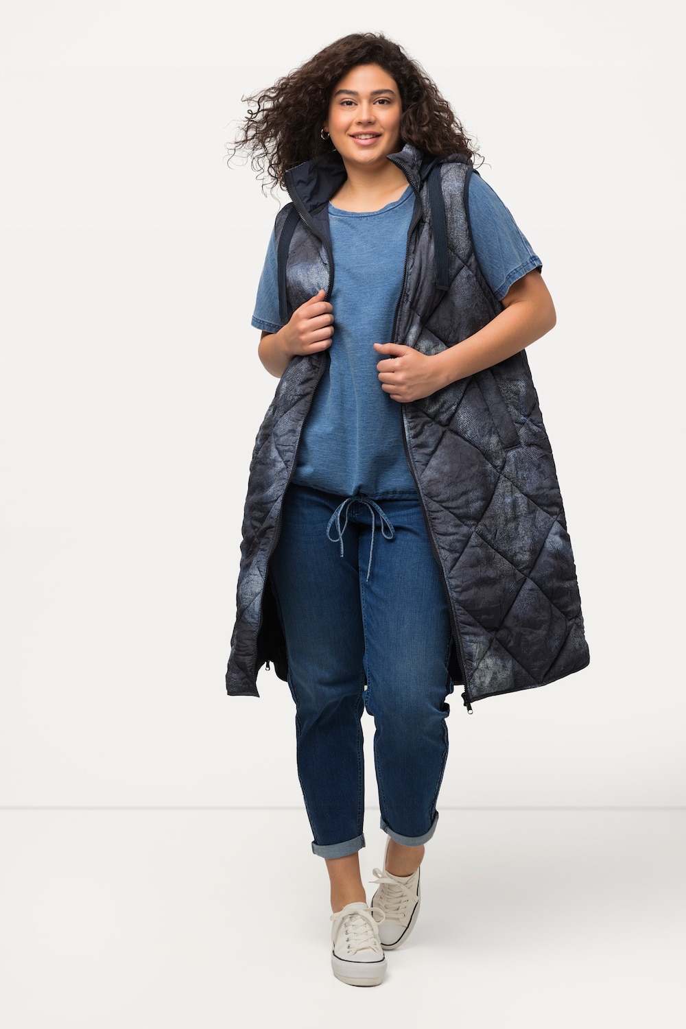 Große Größen Long-Steppweste, Damen, grau, Größe: 46/48, Polyester/Synthetische Fasern, Ulla Popken von Ulla Popken