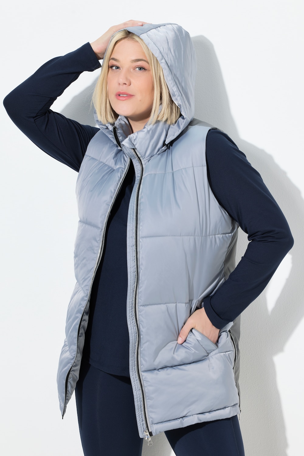 Große Größen Long-Steppweste, Damen, grau, Größe: 50/52, Polyester, Ulla Popken von Ulla Popken