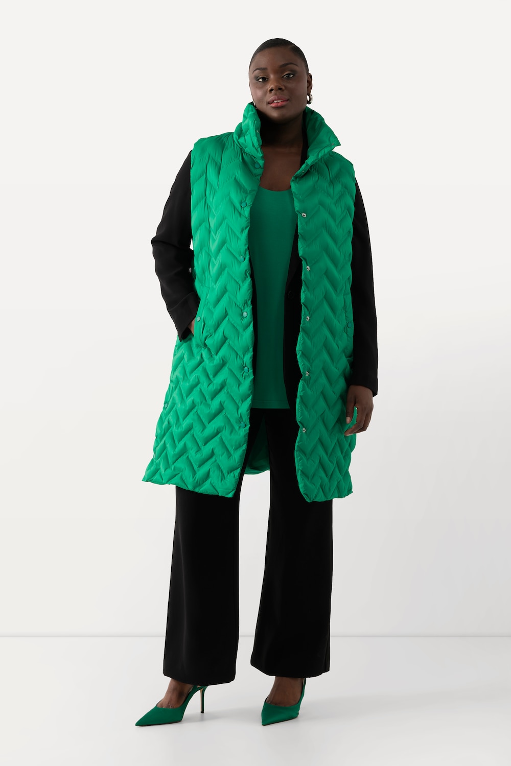 Große Größen Long-Steppweste, Damen, grün, Größe: 46/48, Polyester, Ulla Popken von Ulla Popken