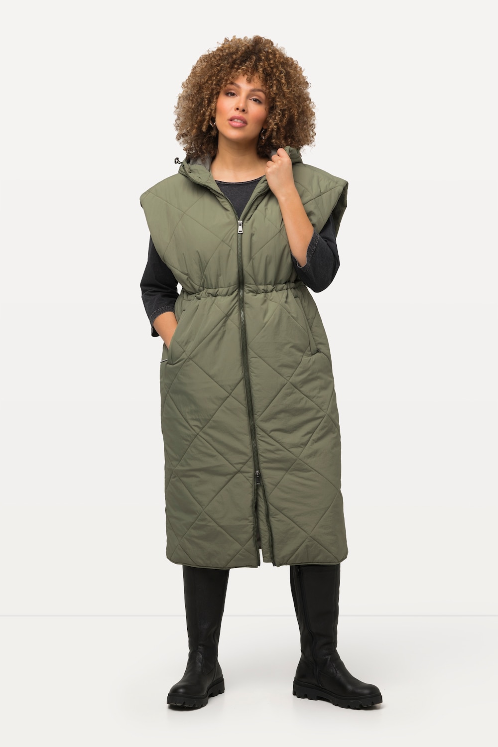 Große Größen Long-Steppweste, Damen, grün, Größe: 50/52, Polyester/Synthetische Fasern, Ulla Popken von Ulla Popken