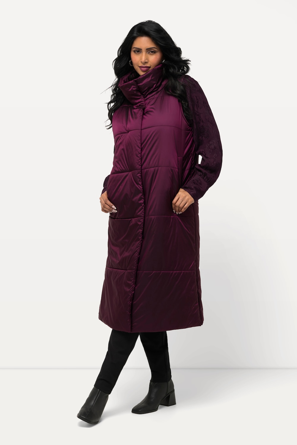 Große Größen Long-Steppweste, Damen, lila, Größe: 46/48, Polyester/Synthetische Fasern, Ulla Popken von Ulla Popken
