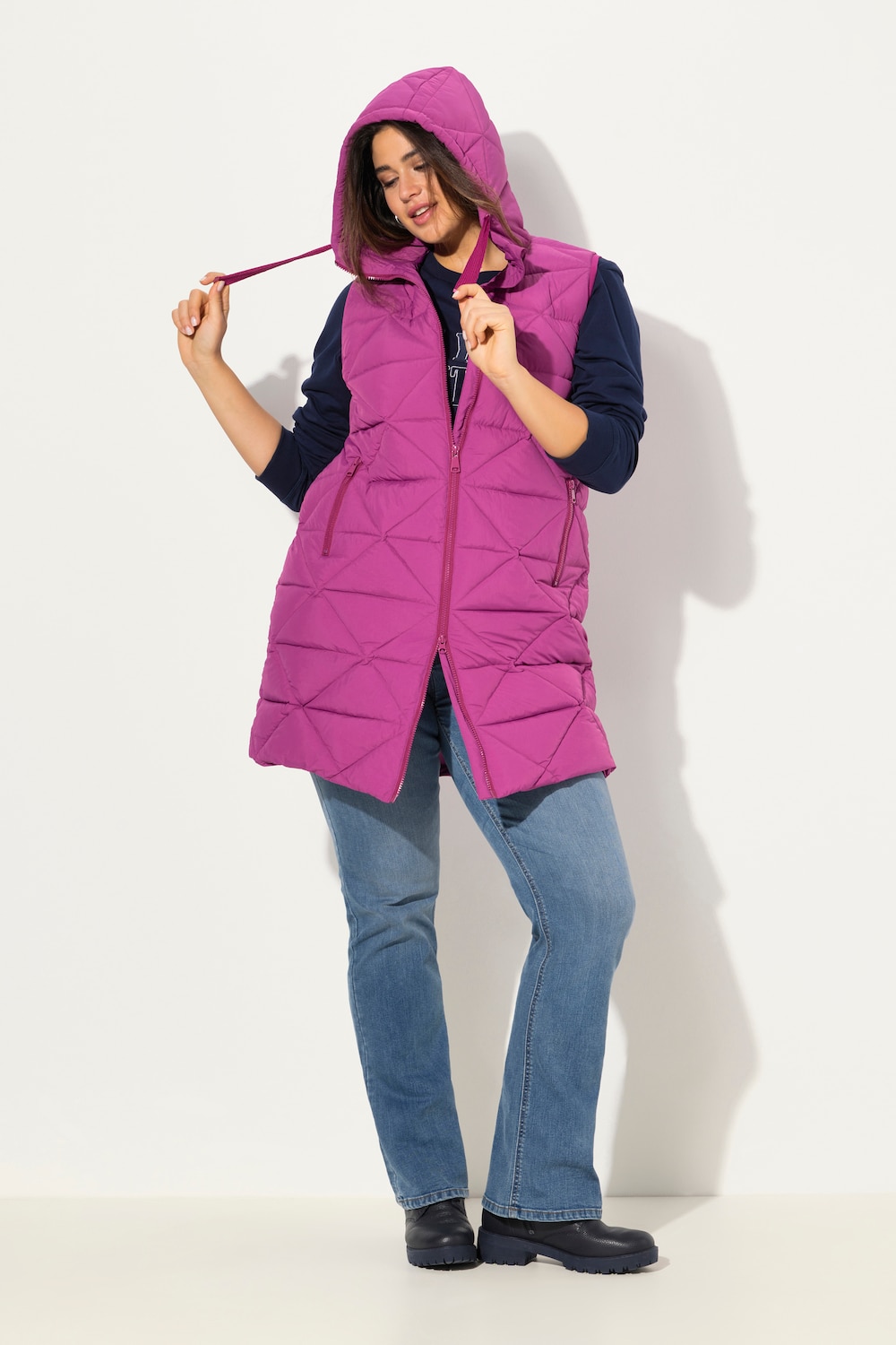 Große Größen Long-Steppweste, Damen, lila, Größe: 50/52, Polyester/Synthetische Fasern, Ulla Popken von Ulla Popken