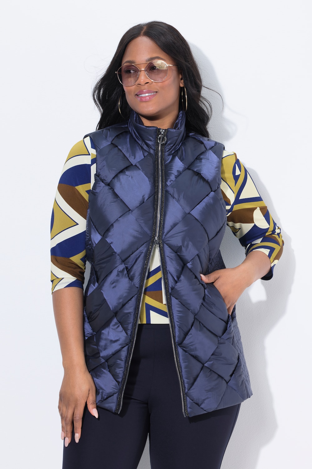 Große Größen Long-Steppweste, Damen, lila, Größe: 50/52, Synthetische Fasern, Ulla Popken von Ulla Popken