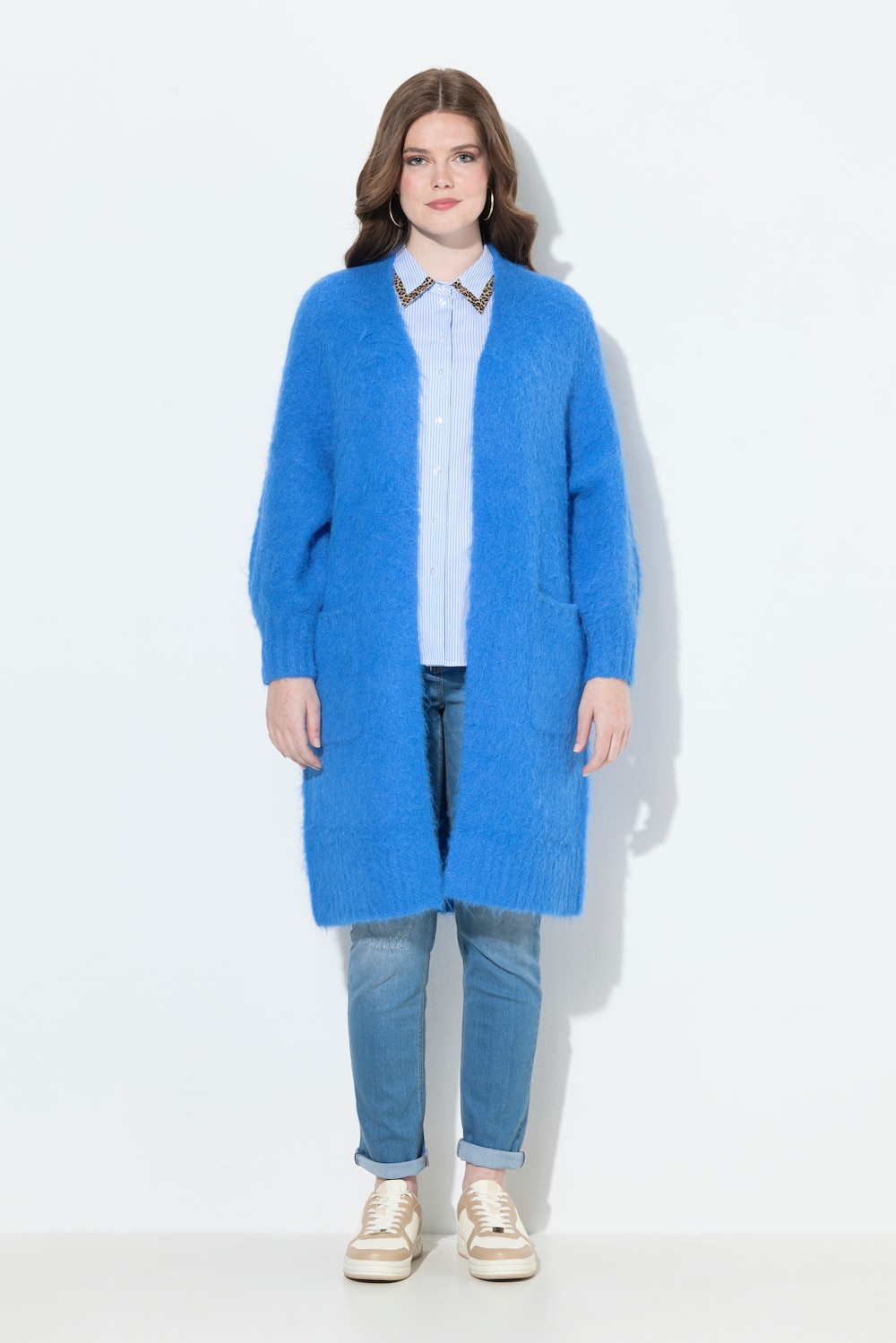 Große Größen Long-Strickjacke, Damen, blau, Größe: 46/48, Polyester/Synthetische Fasern, Ulla Popken von Ulla Popken