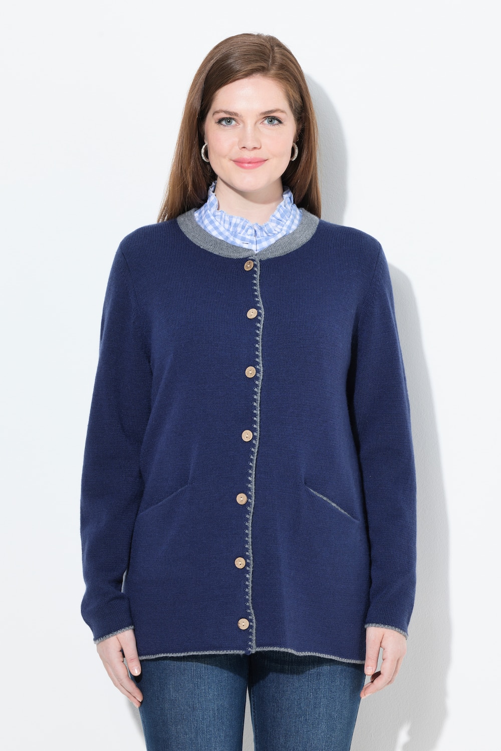 Große Größen Long-Strickjacke, Damen, blau, Größe: 46/48, Synthetische Fasern/Wolle, Ulla Popken von Ulla Popken