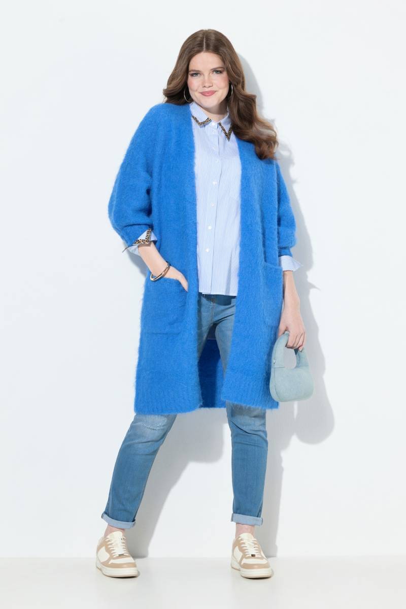 Große Größen Long-Strickjacke, Damen, blau, Größe: 58/60, Polyester/Synthetische Fasern, Ulla Popken von Ulla Popken
