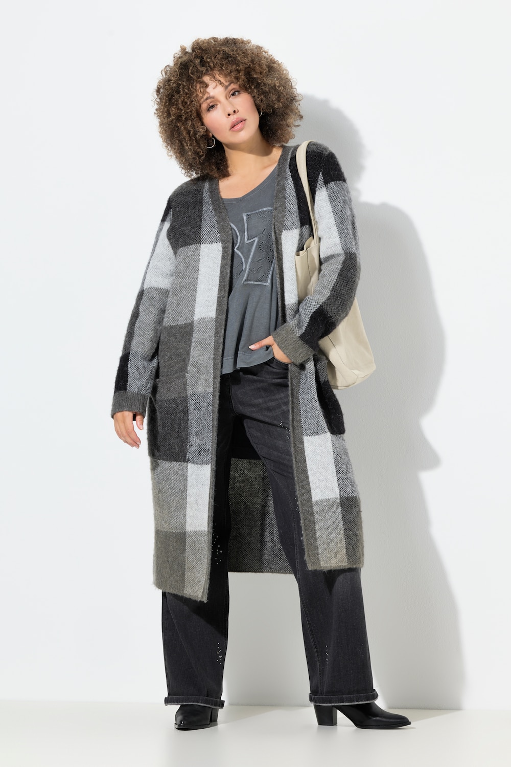 Große Größen Long-Strickjacke, Damen, grau, Größe: 58/60, Synthetische Fasern/Polyester, Ulla Popken von Ulla Popken