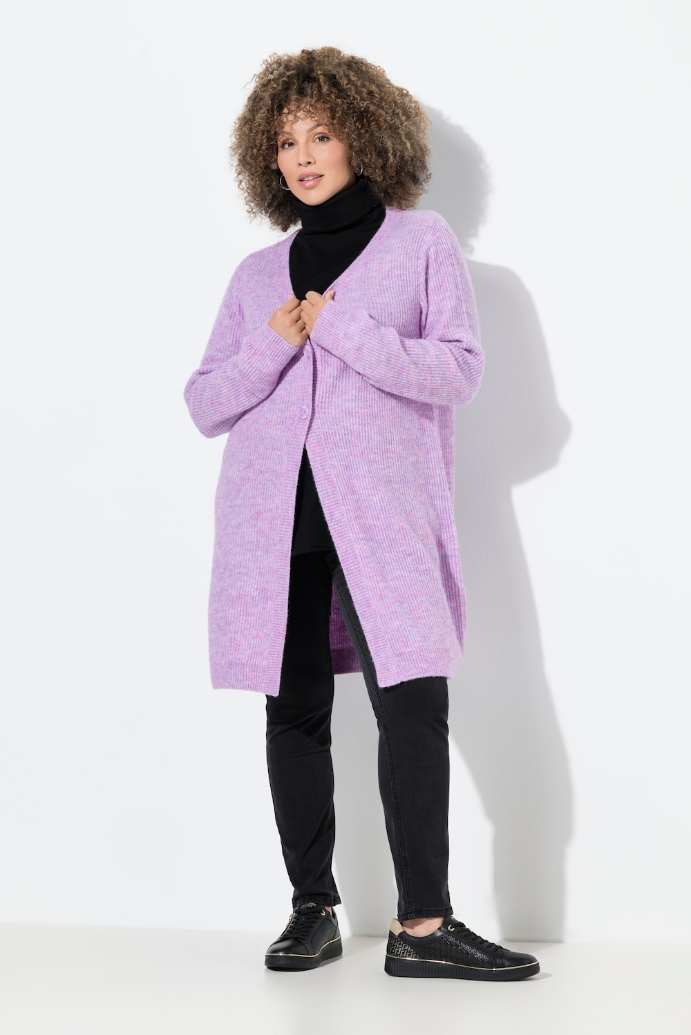 Große Größen Long-Strickjacke, Damen, lila, Größe: 50/52, Polyester/Synthetische Fasern, Ulla Popken von Ulla Popken